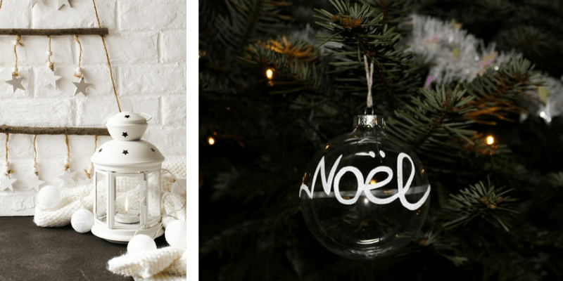 Adornos navideños, estrellas blancas, portavelas blanco, bola de árbol Noel |  Fácil de renovar