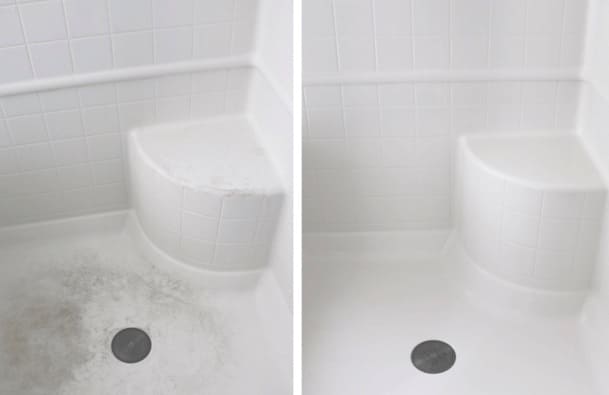 Una ducha limpia de cal.  Antes y después de.