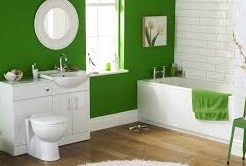 Baño pintado de verde y blanco