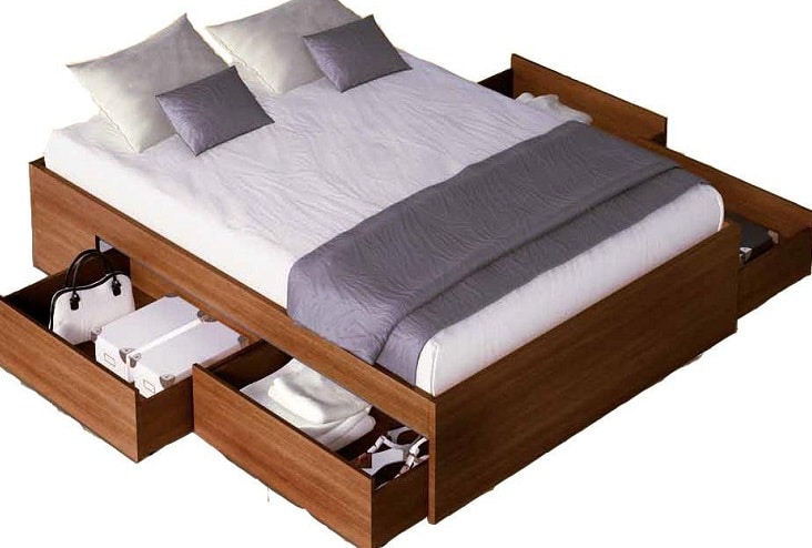 dormitorio pequeño cama con cajones