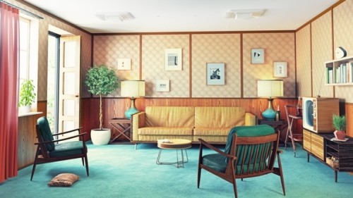 Un ejemplo típico de muebles estilo años 70.